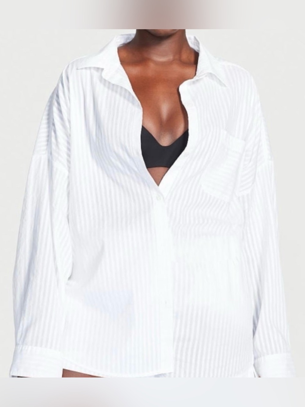 Victoria’s Secret White Stripe Button Down Boyfriend Style Longsleeve PJ Top XS